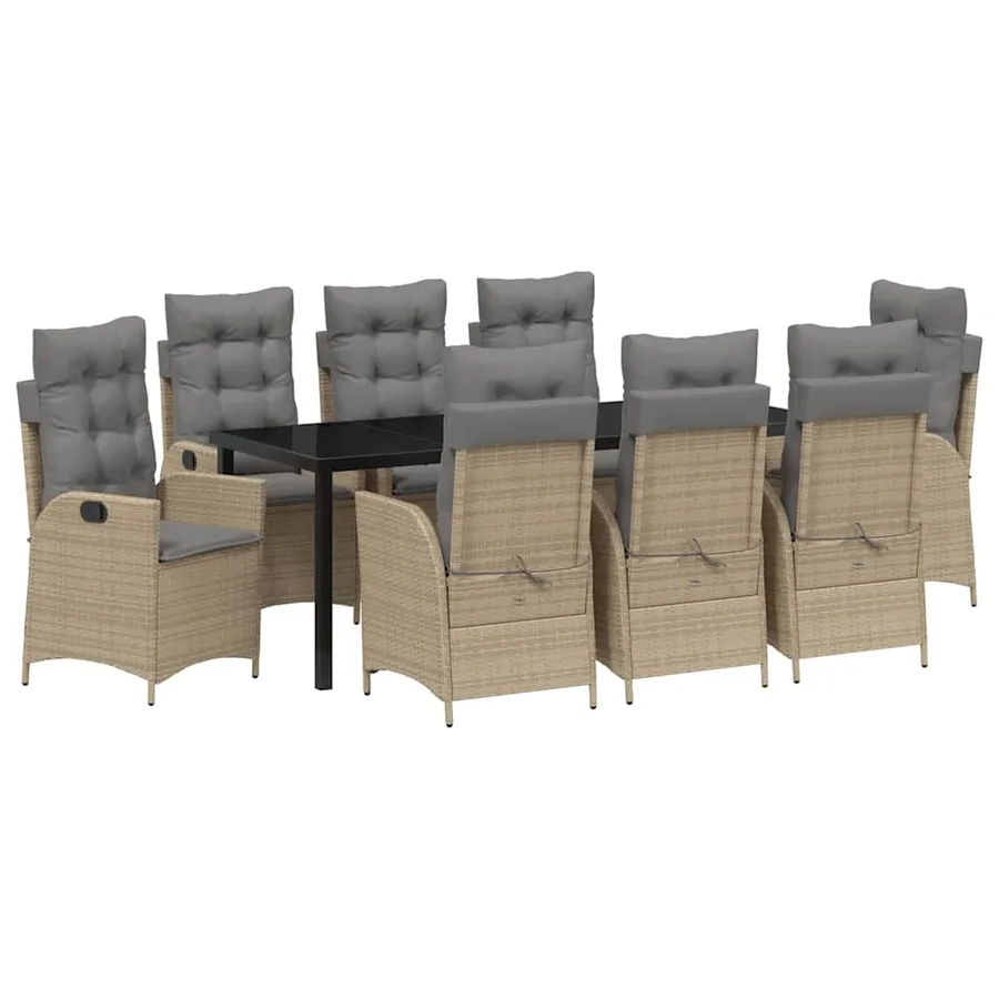 Ensemble de salle à manger pour jardin 9 pcs Beige polyrotin - 2