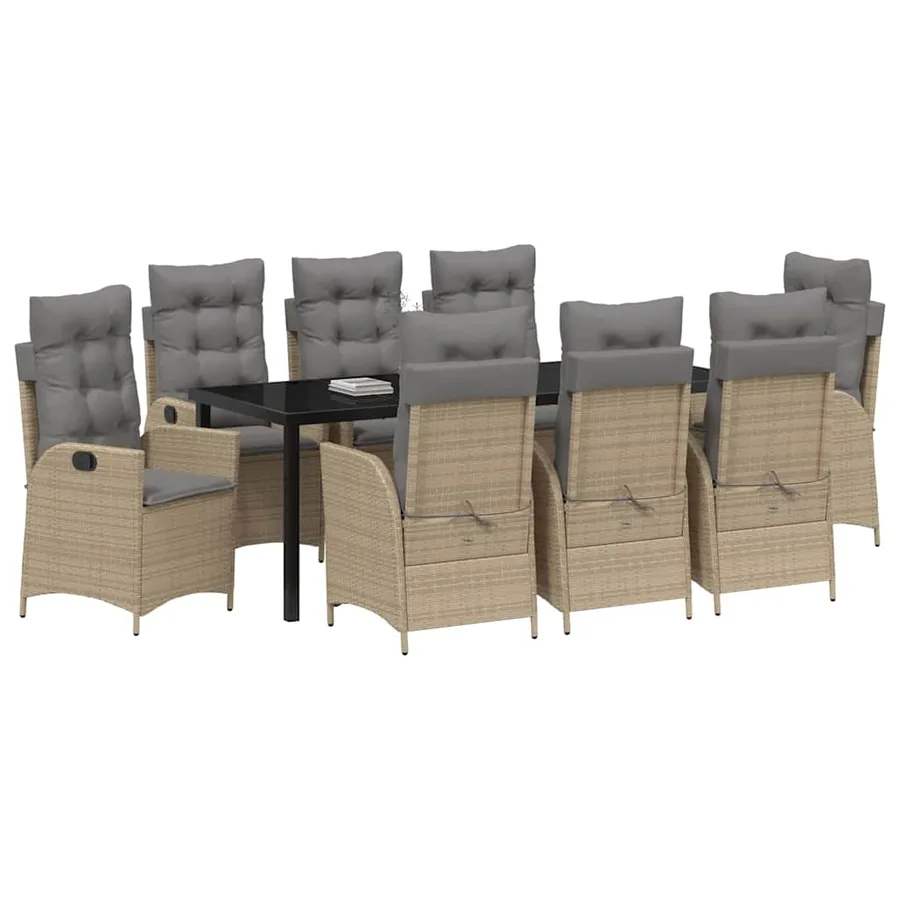 Ensemble de salle à manger pour jardin 9 pcs Beige polyrotin - 3