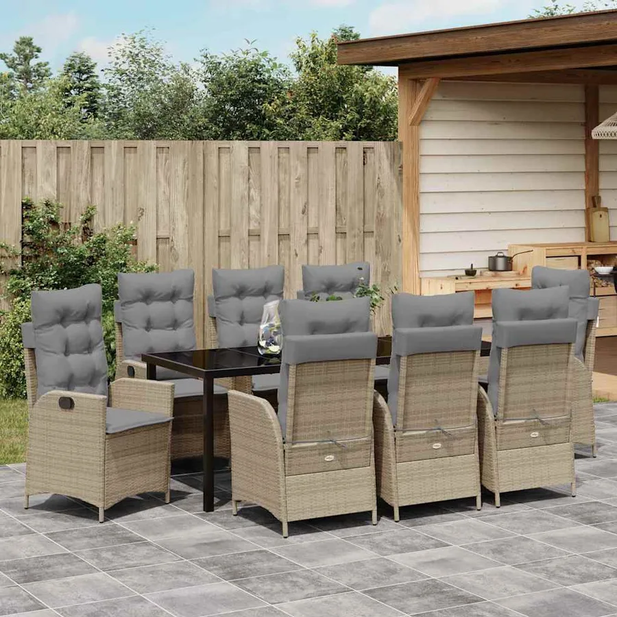 Ensemble de salle à manger pour jardin 9 pcs Beige polyrotin - 4