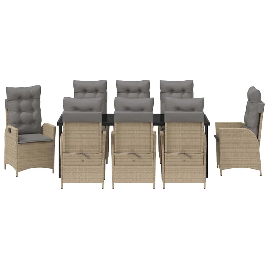 Ensemble de salle à manger pour jardin 9 pcs Beige polyrotin - 7