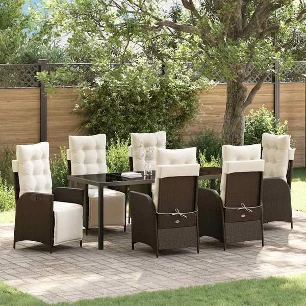 Ensemble de salle à manger pour jardin 7 pcs Marron polyrotin