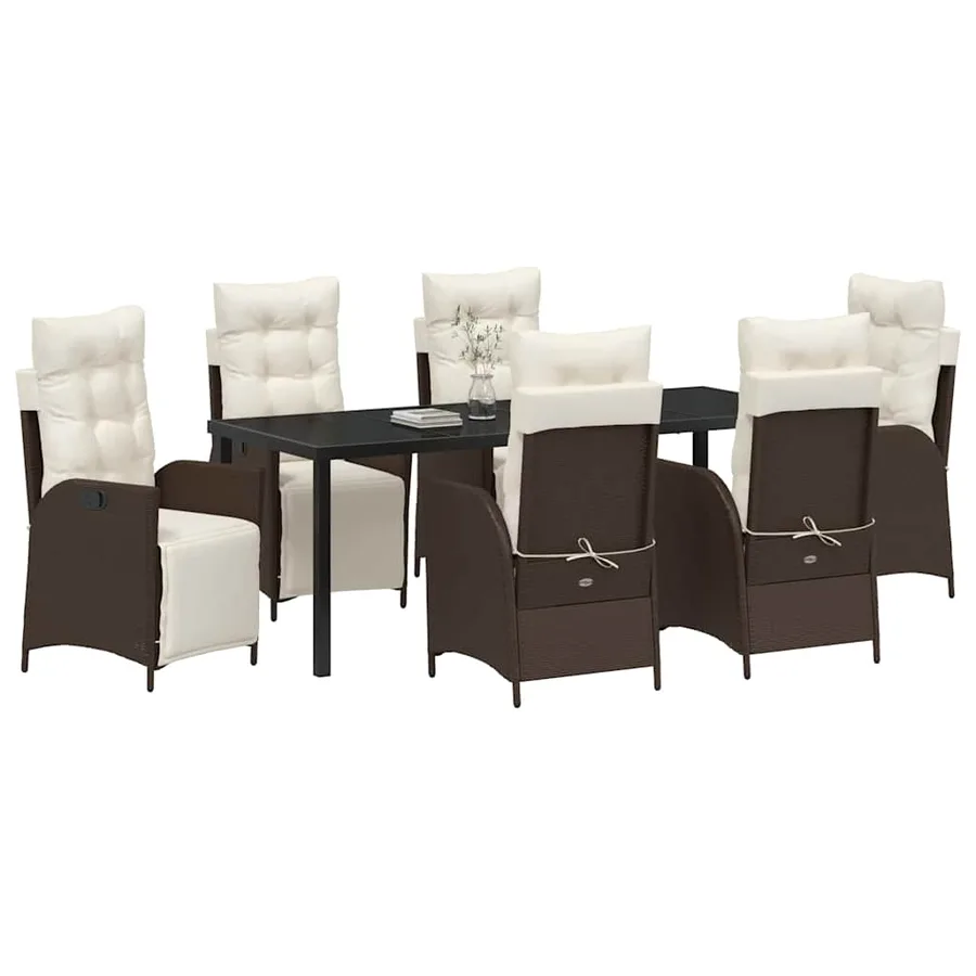 Ensemble de salle à manger pour jardin 7 pcs Marron polyrotin - 3