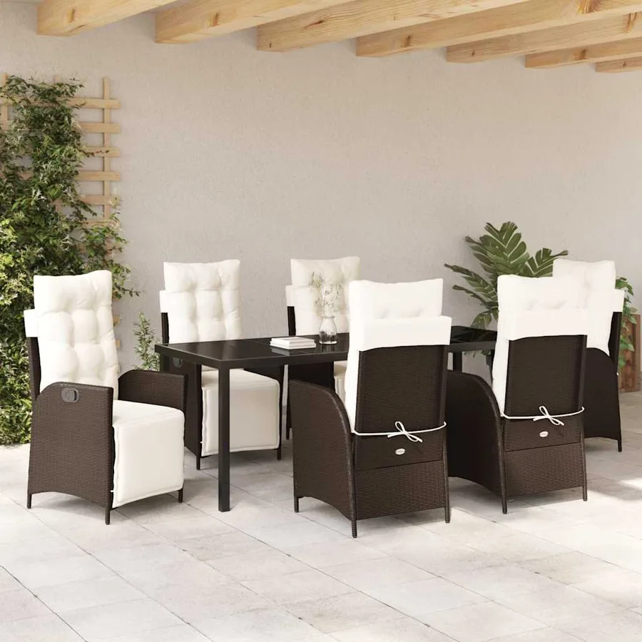 Ensemble de salle à manger pour jardin 7 pcs Marron polyrotin - 4