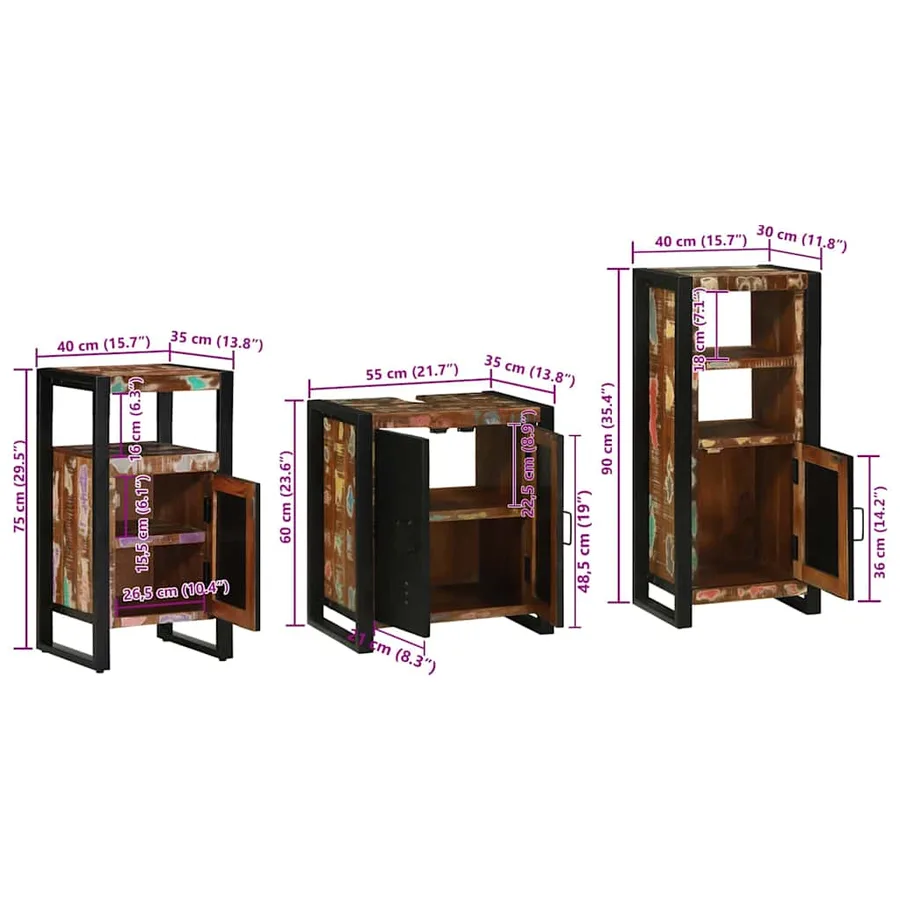 Ensemble de mobilier de salle de bain 3 pcs Bois Recyclé Solide - 17
