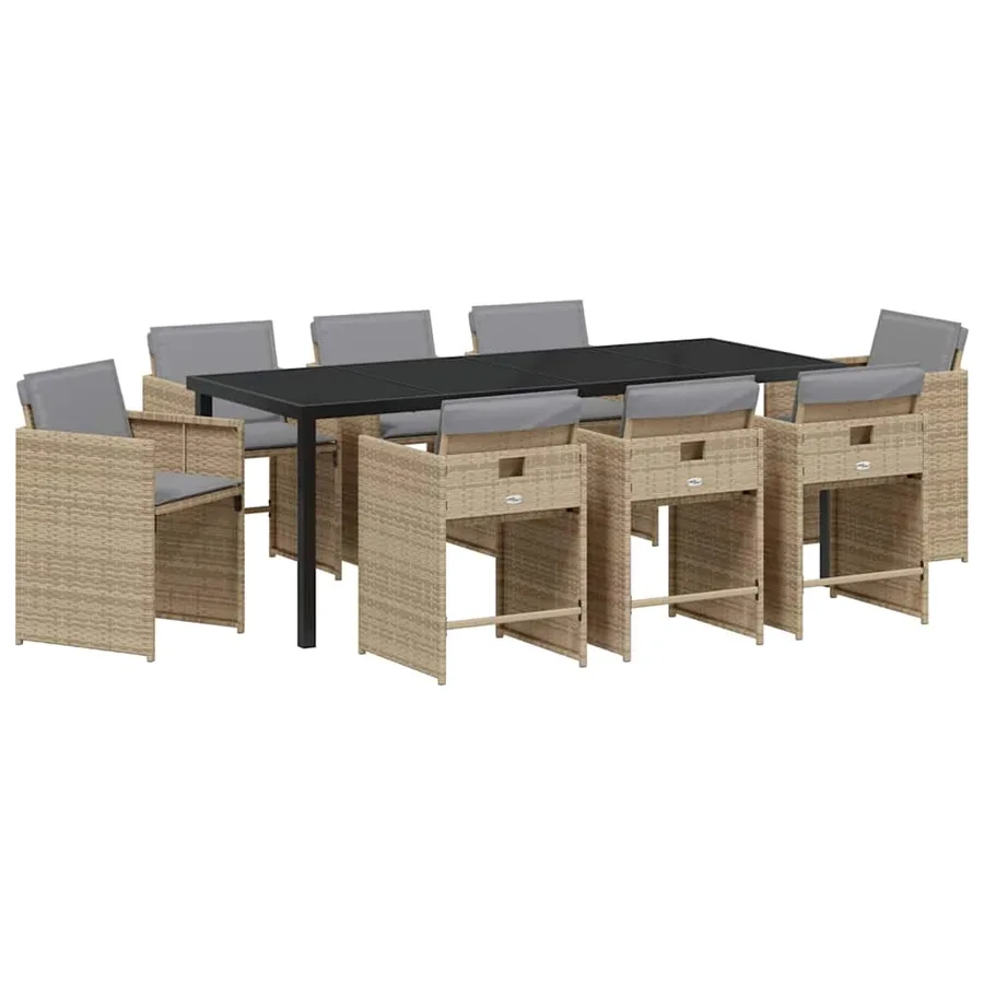 Ensemble de salle à manger pour jardin 9 pcs Beige polyrotin - 2
