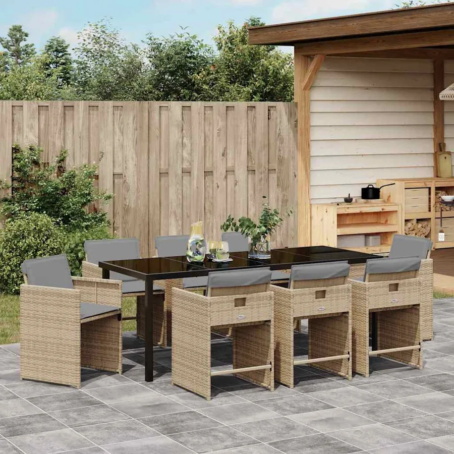 Ensemble de salle à manger pour jardin 9 pcs Beige polyrotin - 4