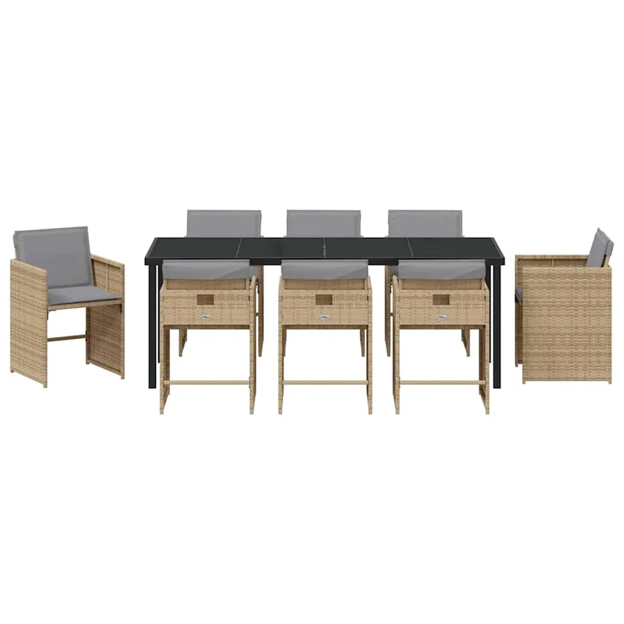 Ensemble de salle à manger pour jardin 9 pcs Beige polyrotin - 7