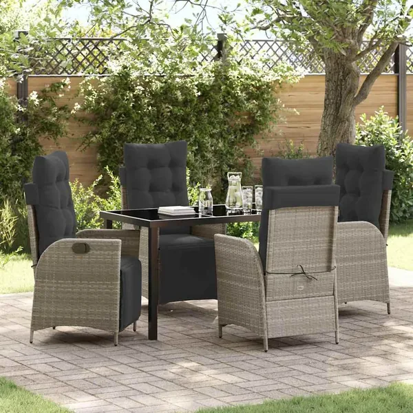 Ensemble de salle à manger pour jardin 5 pcs Gris clair