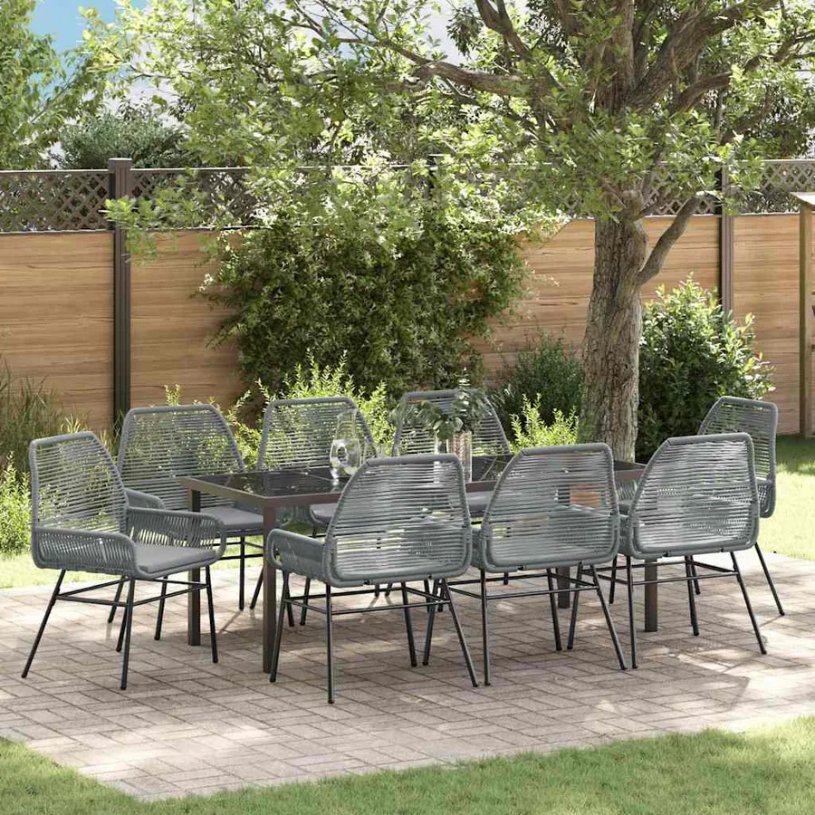 Ensemble de salle à manger pour jardin 9 pcs Gris polyrotin