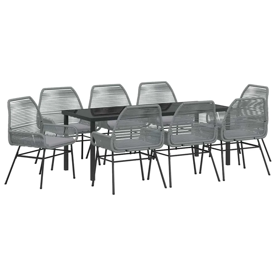 Ensemble de salle à manger pour jardin 9 pcs Gris polyrotin - 2