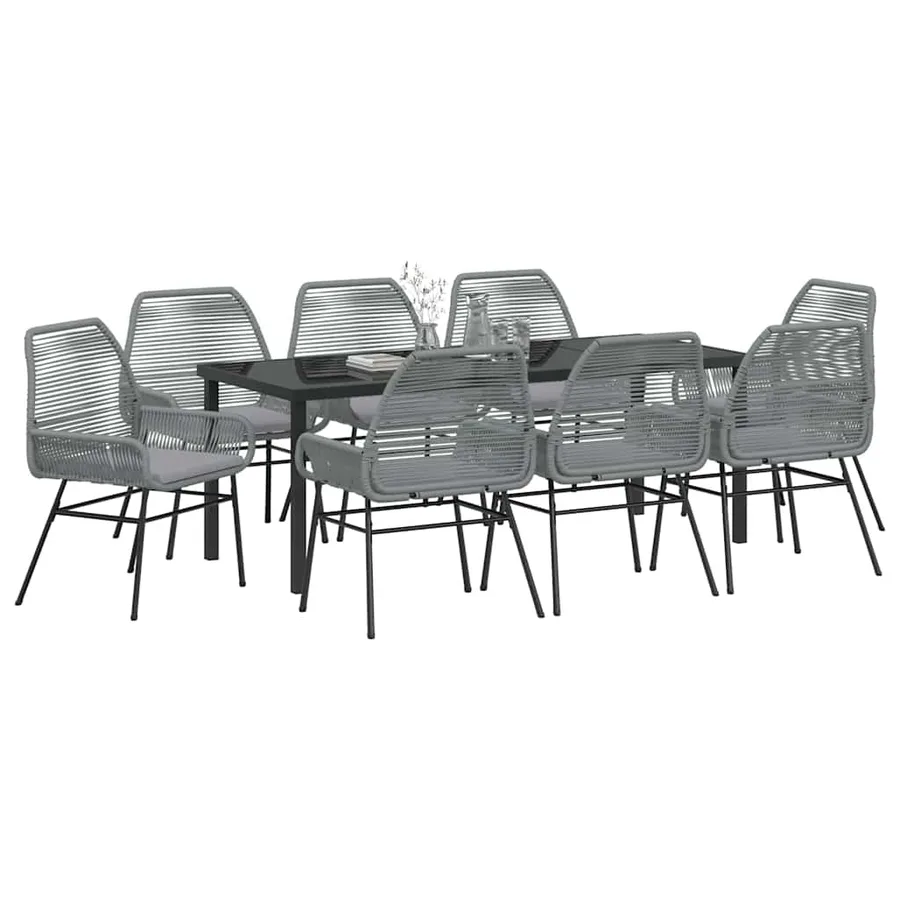 Ensemble de salle à manger pour jardin 9 pcs Gris polyrotin - 3