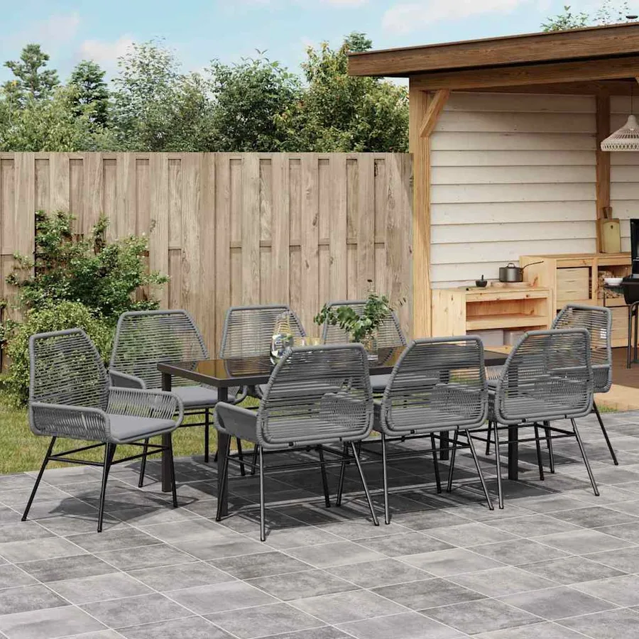 Ensemble de salle à manger pour jardin 9 pcs Gris polyrotin - 4