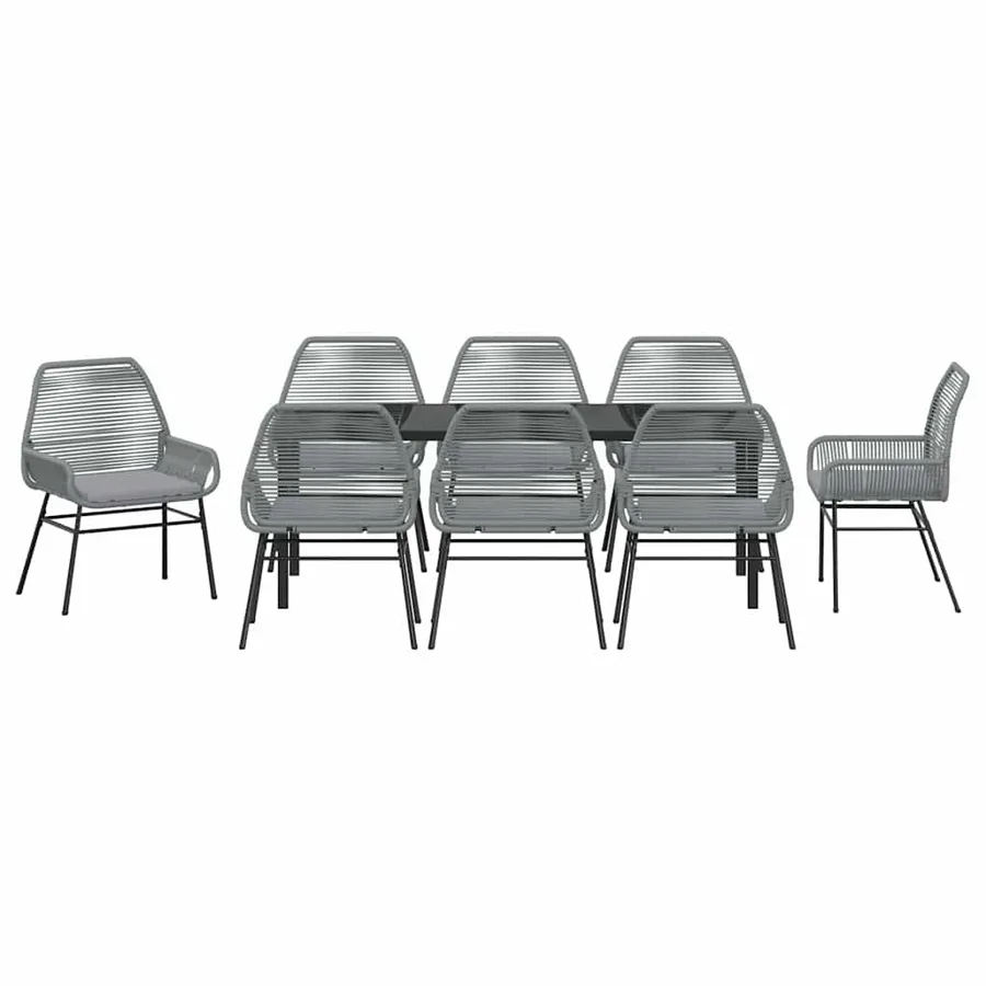 Ensemble de salle à manger pour jardin 9 pcs Gris polyrotin - 7