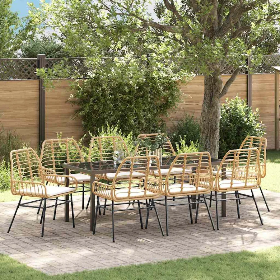Ensemble de salle à manger pour jardin 9 pcs Marron polyrotin