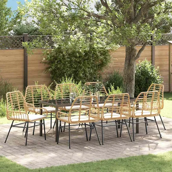 Ensemble de salle à manger pour jardin 9 pcs Marron polyrotin
