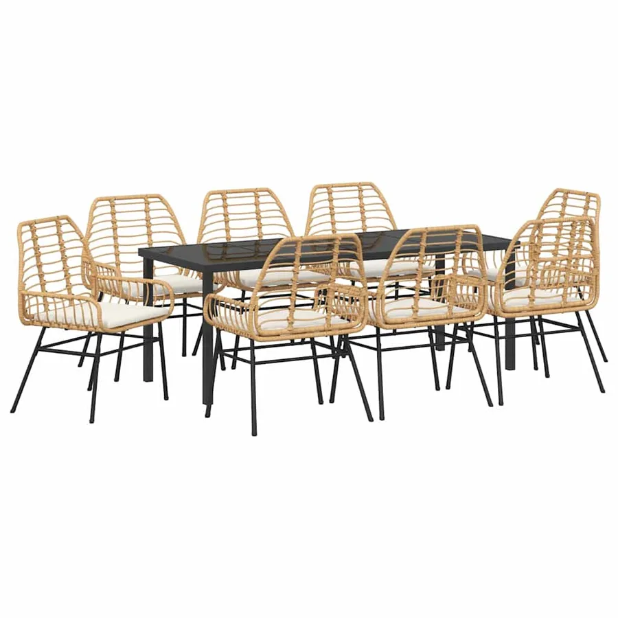 Ensemble de salle à manger pour jardin 9 pcs Marron polyrotin - 2