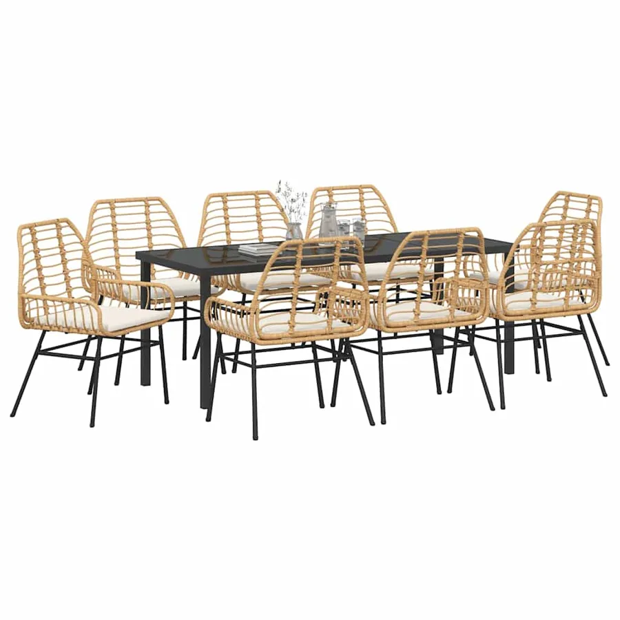 Ensemble de salle à manger pour jardin 9 pcs Marron polyrotin - 3