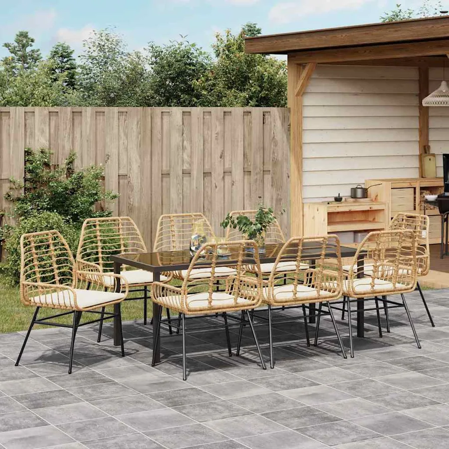 Ensemble de salle à manger pour jardin 9 pcs Marron polyrotin - 4