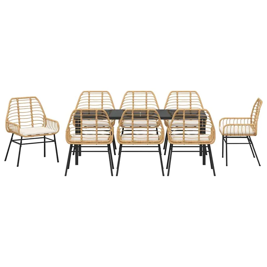 Ensemble de salle à manger pour jardin 9 pcs Marron polyrotin - 7
