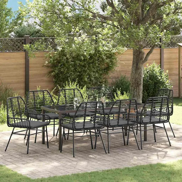 Ensemble de salle à manger pour jardin 9 pcs Noir polyrotin