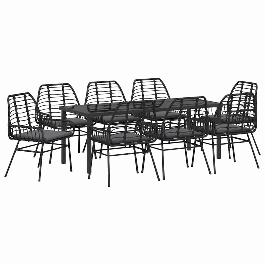 Ensemble de salle à manger pour jardin 9 pcs Noir polyrotin - 2