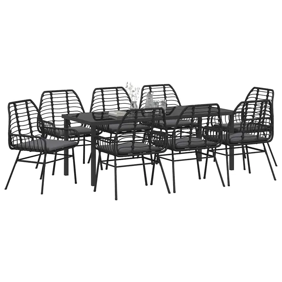 Ensemble de salle à manger pour jardin 9 pcs Noir polyrotin - 3