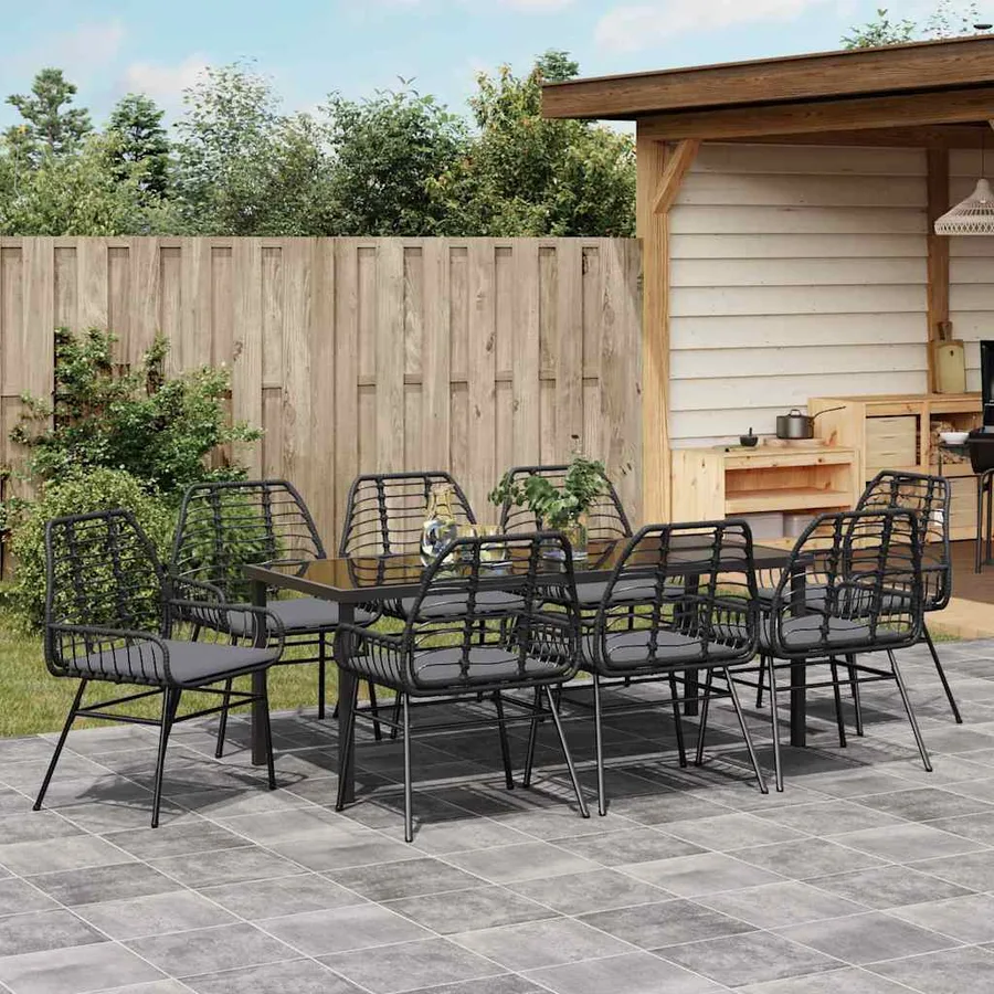 Ensemble de salle à manger pour jardin 9 pcs Noir polyrotin - 4