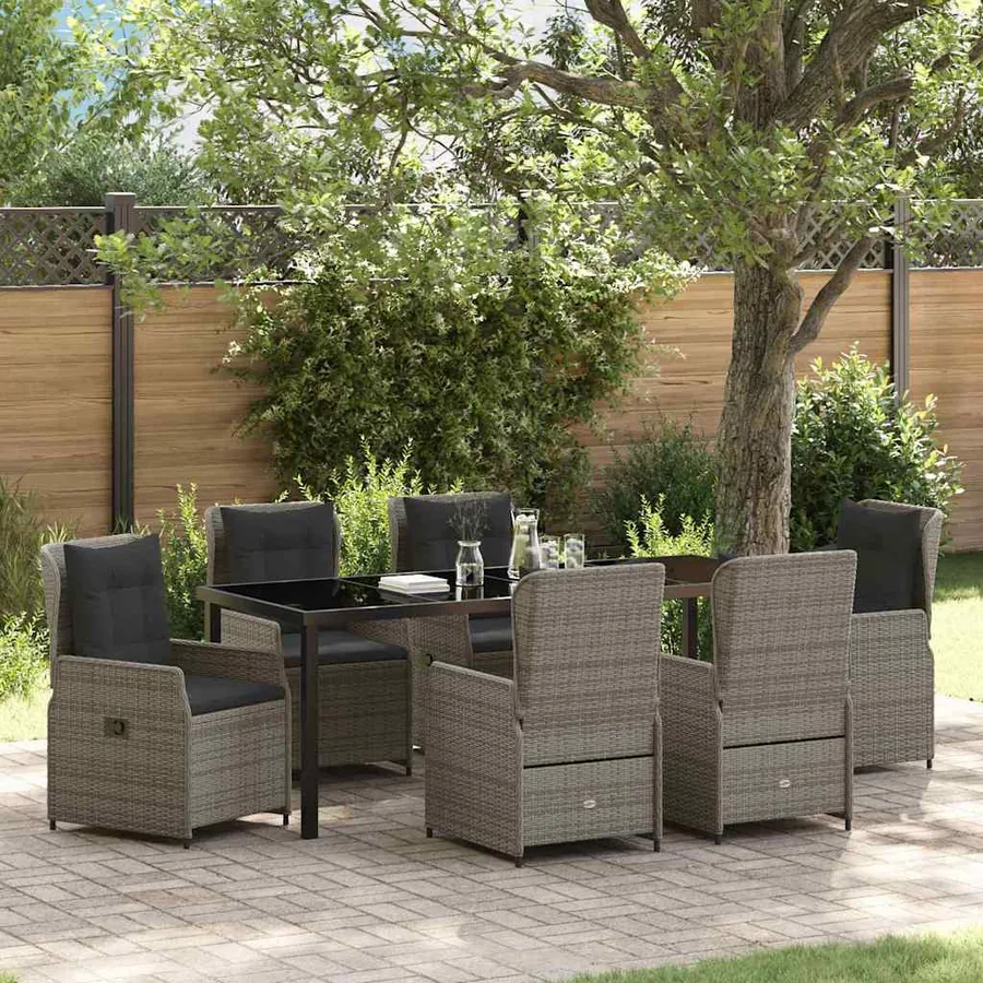 Ensemble de salle à manger pour jardin 7 pcs Gris polyrotin