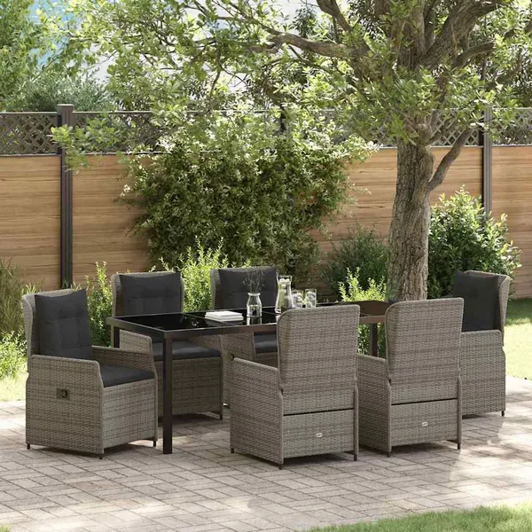 Ensemble de salle à manger pour jardin 7 pcs Gris polyrotin