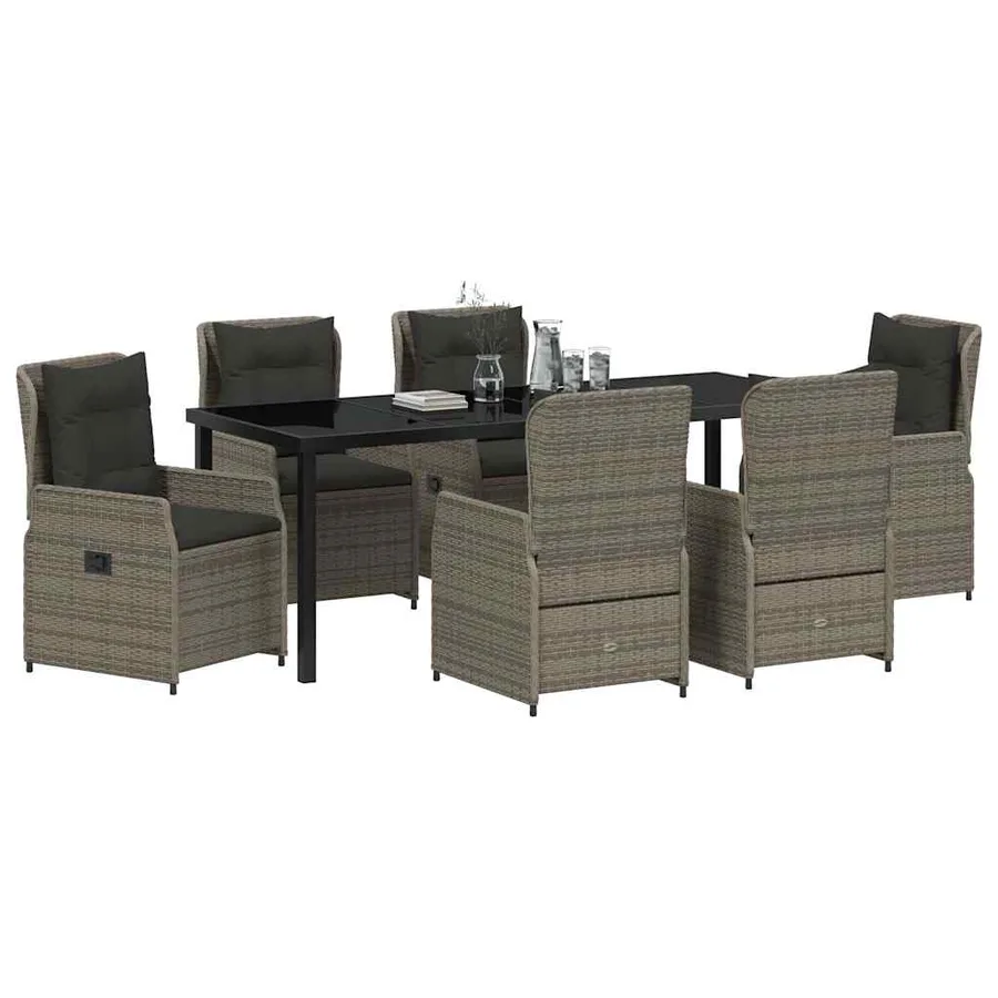 Ensemble de salle à manger pour jardin 7 pcs Gris polyrotin - 3