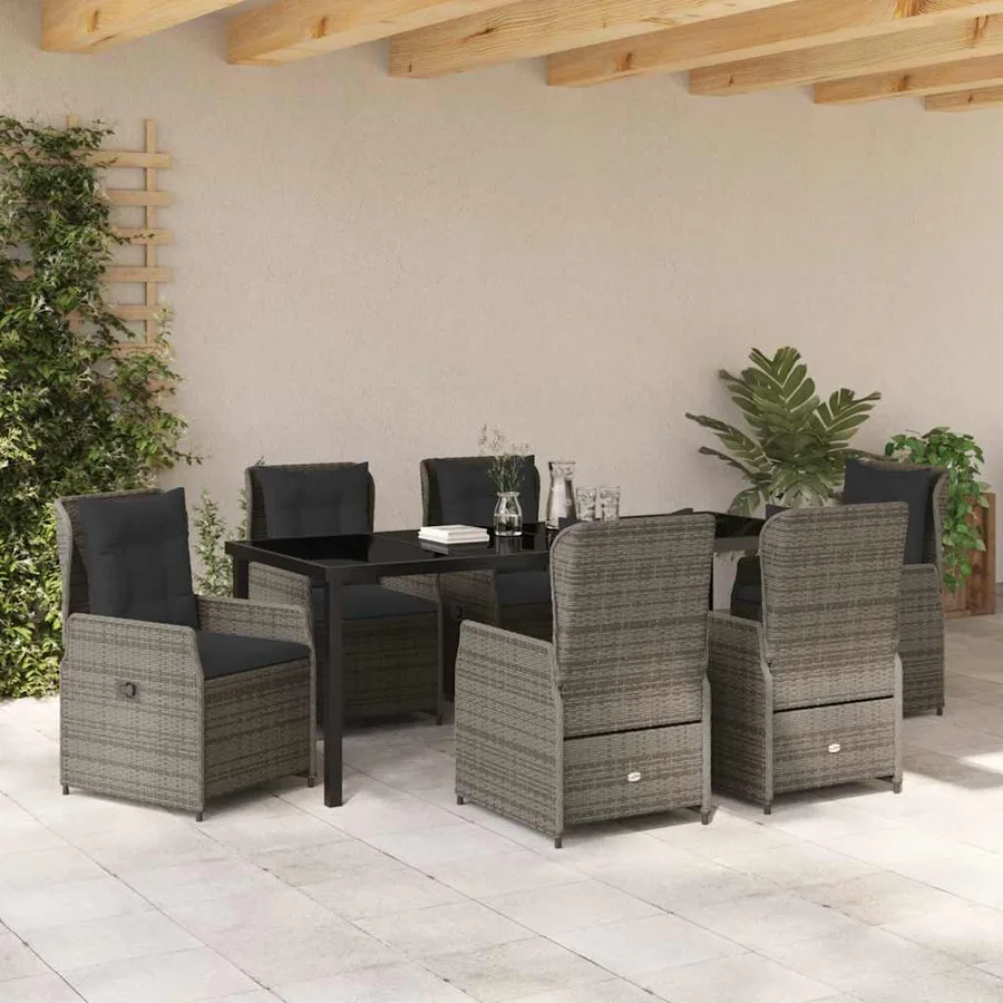 Ensemble de salle à manger pour jardin 7 pcs Gris polyrotin - 4