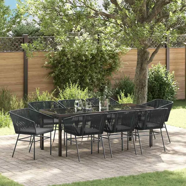 Ensemble de salle à manger pour jardin avec coussin 9 pcs Noir