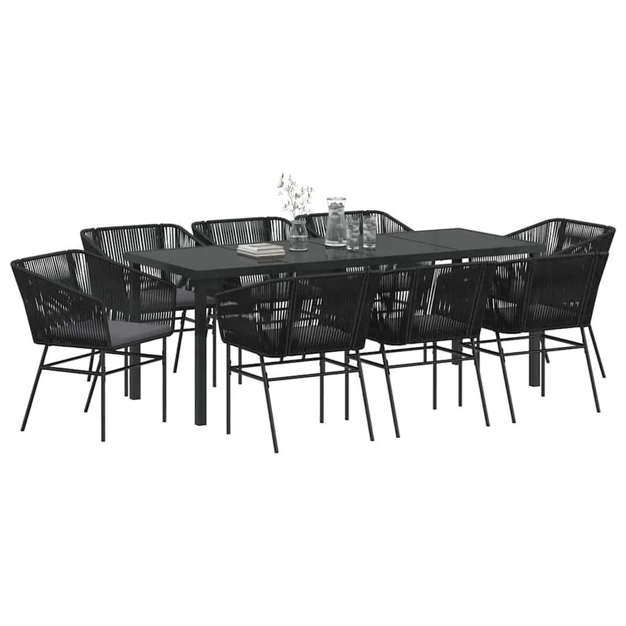 Ensemble de salle à manger pour jardin avec coussin 9 pcs Noir - 3