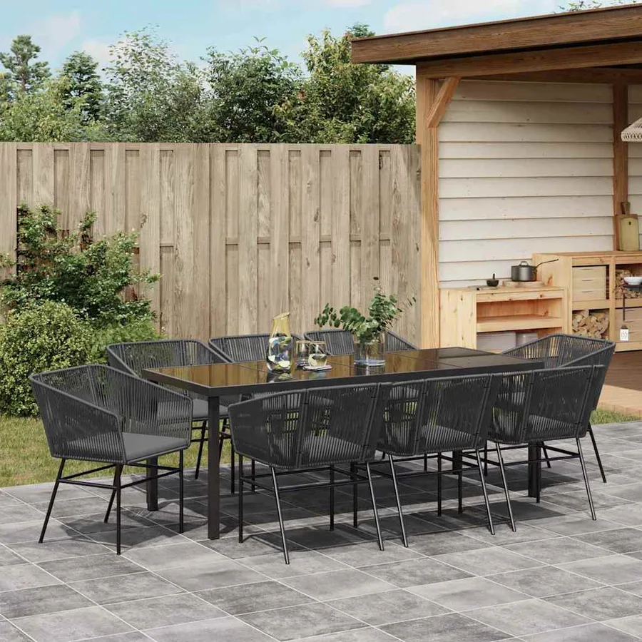 Ensemble de salle à manger pour jardin avec coussin 9 pcs Noir - 4