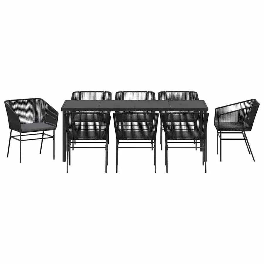 Ensemble de salle à manger pour jardin avec coussin 9 pcs Noir - 7