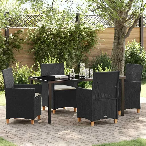 Ensemble de salle à manger pour jardin 5 pcs Noir polyrotin