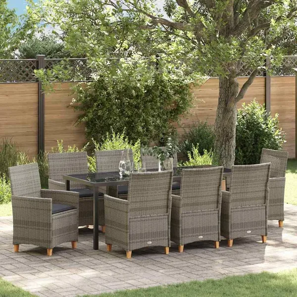 Ensemble de salle à manger pour jardin 9 pcs Gris polyrotin
