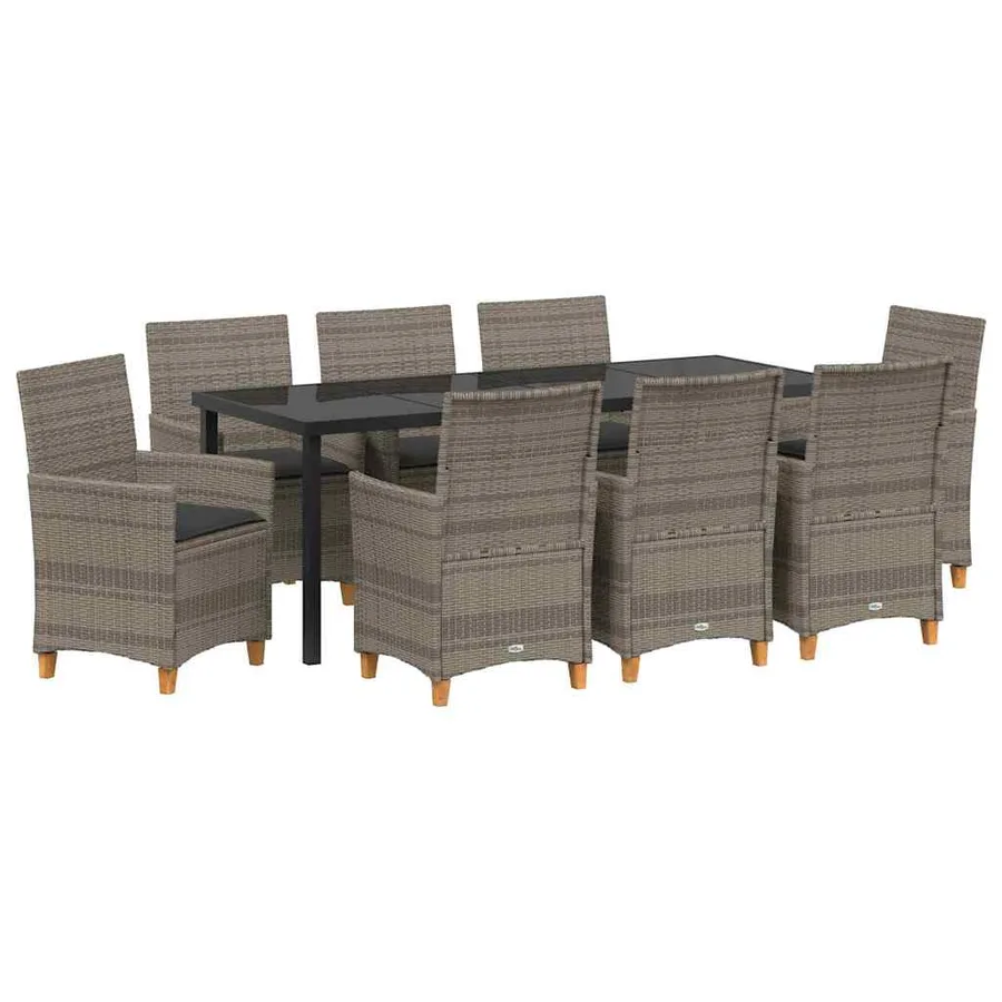 Ensemble de salle à manger pour jardin 9 pcs Gris polyrotin - 2