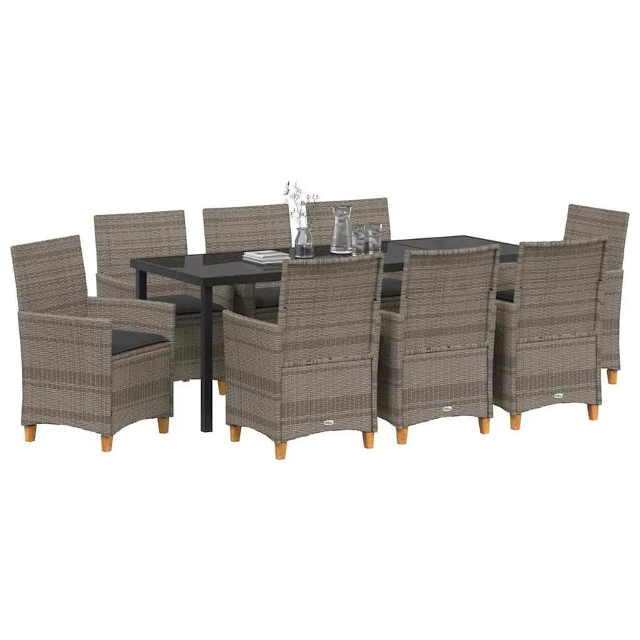 Ensemble de salle à manger pour jardin 9 pcs Gris polyrotin - 3