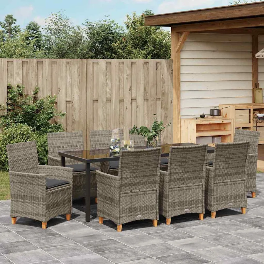 Ensemble de salle à manger pour jardin 9 pcs Gris polyrotin - 4