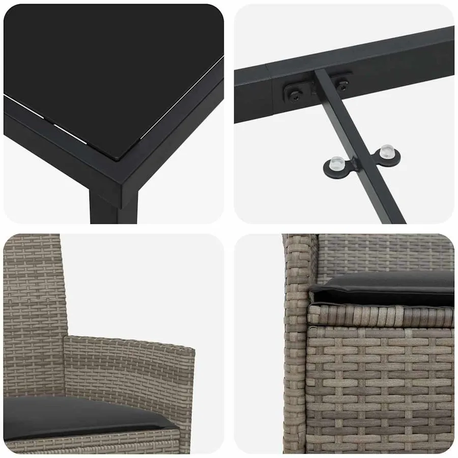 Ensemble de salle à manger pour jardin 9 pcs Gris polyrotin - 9