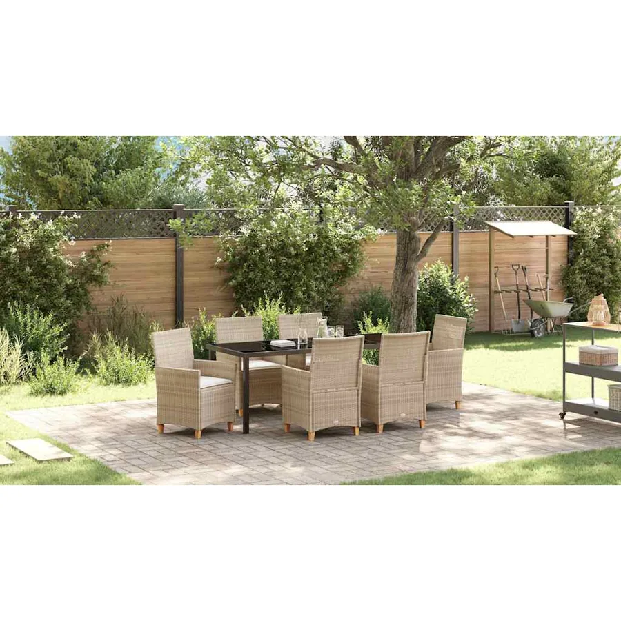Ensemble de salle à manger pour jardin 7 pcs Beige polyrotin