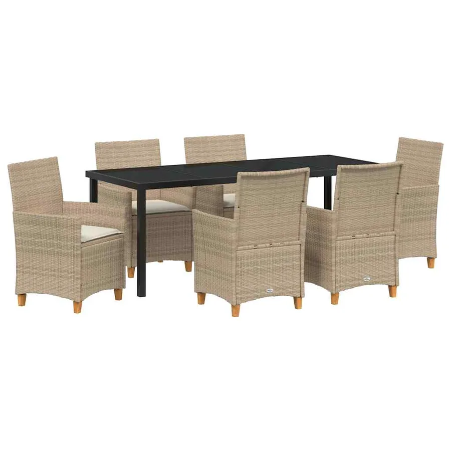 Ensemble de salle à manger pour jardin 7 pcs Beige polyrotin - 2