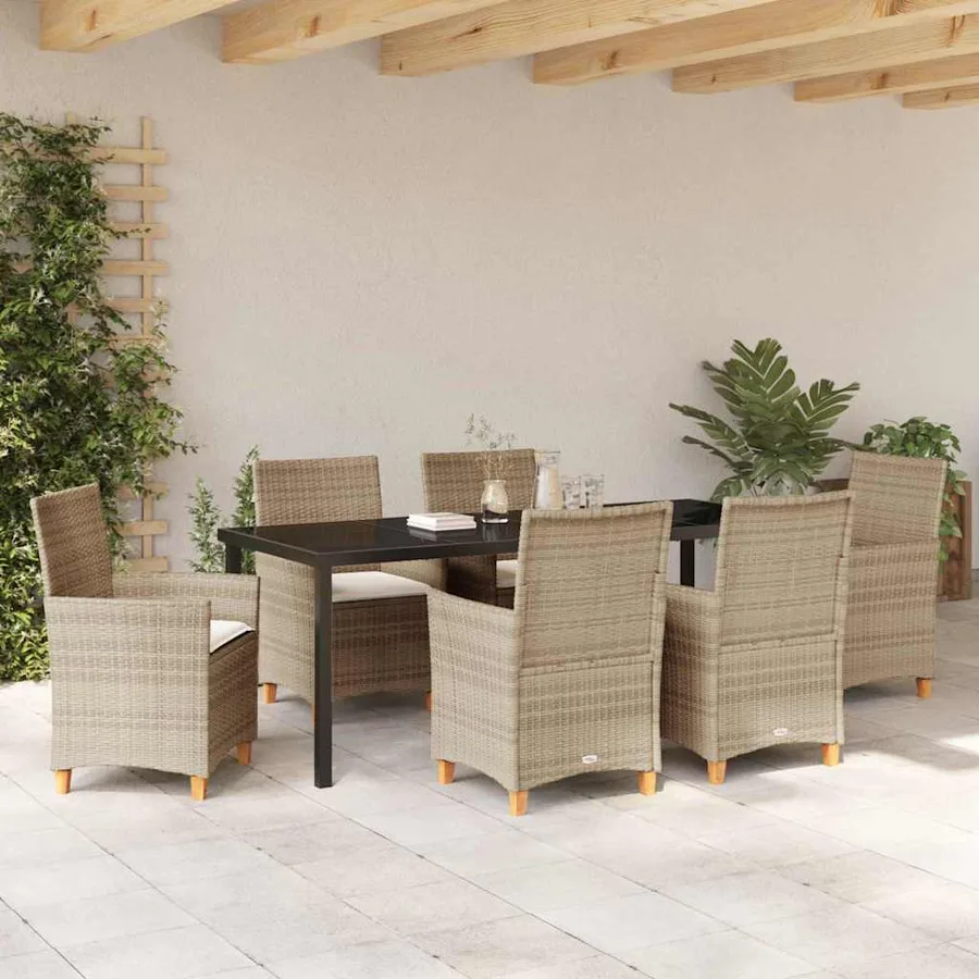 Ensemble de salle à manger pour jardin 7 pcs Beige polyrotin - 4
