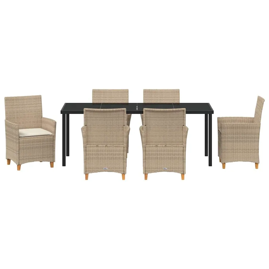 Ensemble de salle à manger pour jardin 7 pcs Beige polyrotin - 7