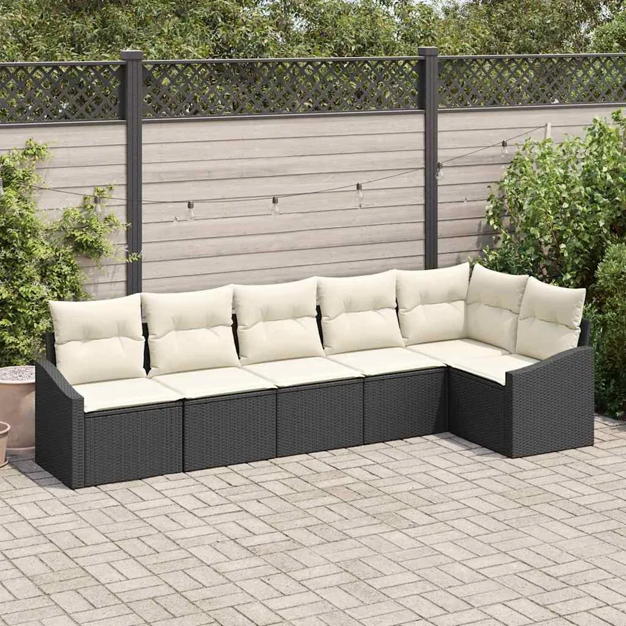 Ensemble de Canapés avec coussin 6 pcs Noir polyrotin