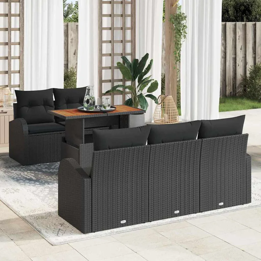 Ensemble de canapé de jardin 6 pcs Noir Poly rotin