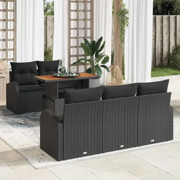 Ensemble de canapé de jardin 6 pcs Noir Poly rotin