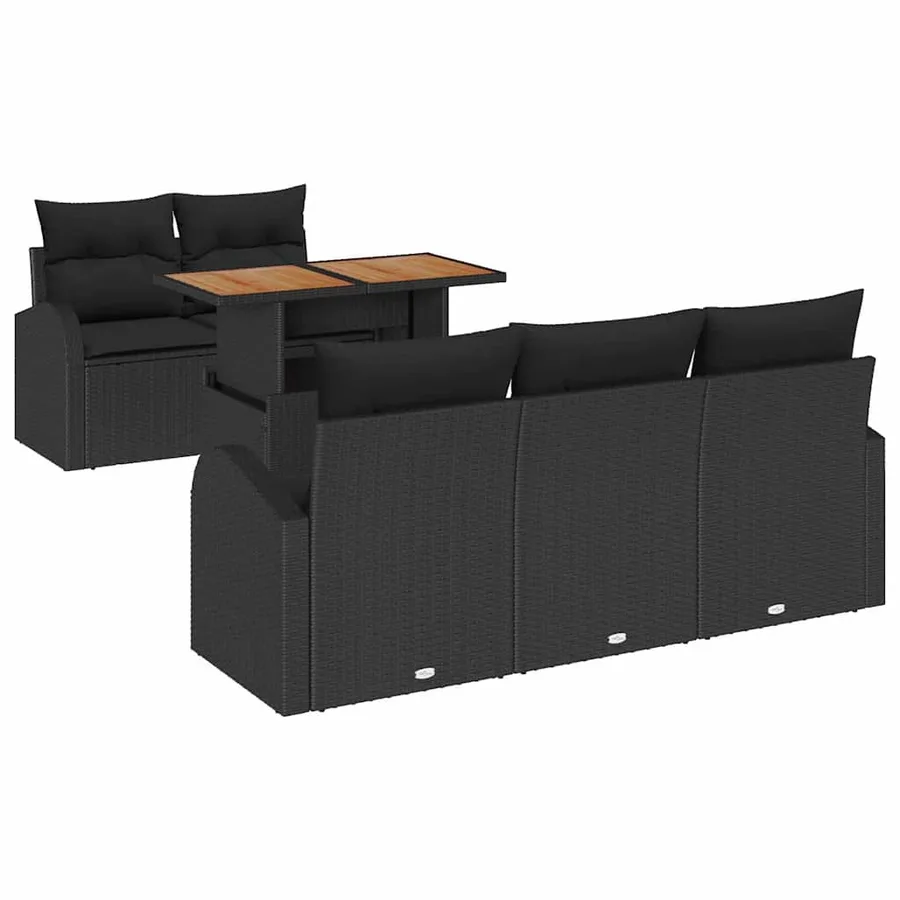 Ensemble de canapé de jardin 6 pcs Noir Poly rotin - 2