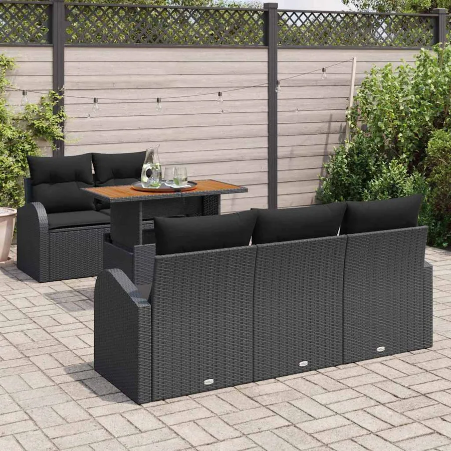 Ensemble de canapé de jardin 6 pcs Noir Poly rotin - 3